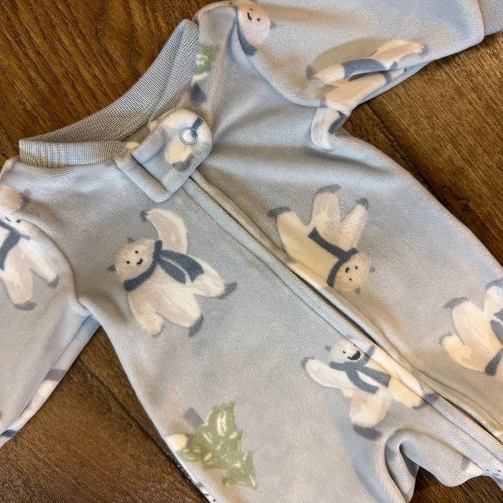 Carters Preemie Baby Boy Sleeper Sleep N Play Zippered Outfit Blue Yeti‎ Trees